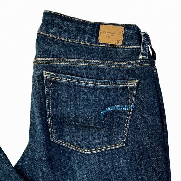 American Eagle Women's Dark Wash Skinny Kick Flare Jeans 6L - Picture 9 of 10